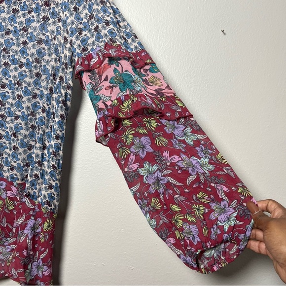 Johnny Was Jade Women Blouse Small Ditsy Floral Ruffle Ballon Sleeve Boho Sheer - Picture 2 of 9
